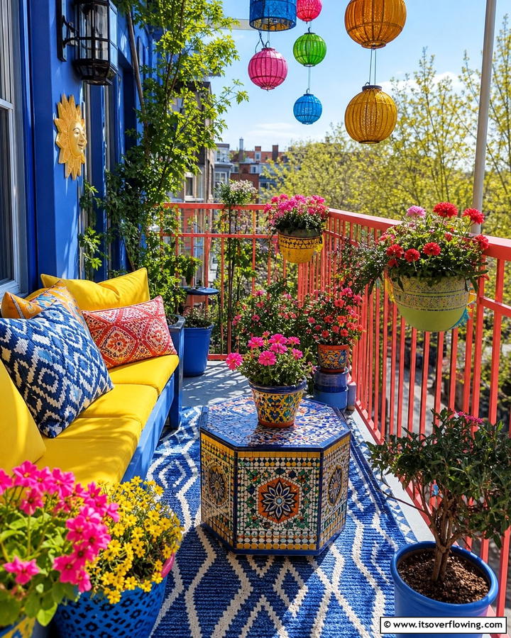 Vibrant Color Splash - 21 Small Balcony Decor Ideas for Cozy Outdoor Retreats
