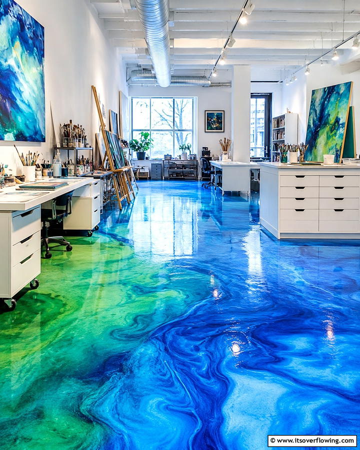 Vibrant Colored Stains - 25 Stained Concrete Floors for a Unique Look