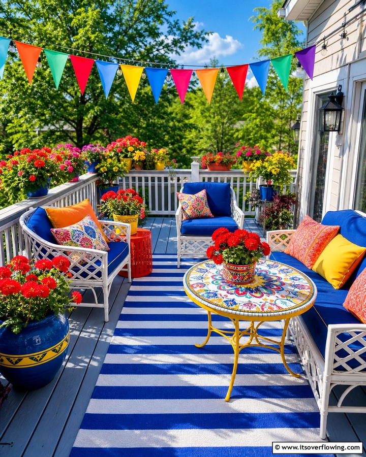 Vibrant Colorful Deck Space - 21 Outdoor Living Room Ideas for Relaxation & Entertaining