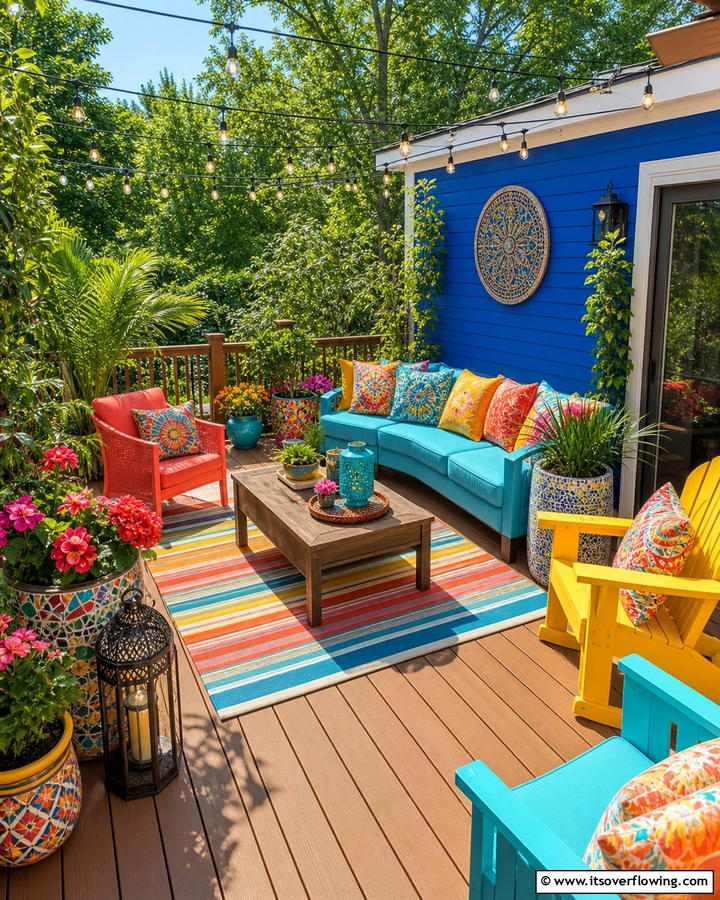 Vibrant Colorful Deck - 21 Patio Deck Designs to Elevate Your Outdoor Living Space