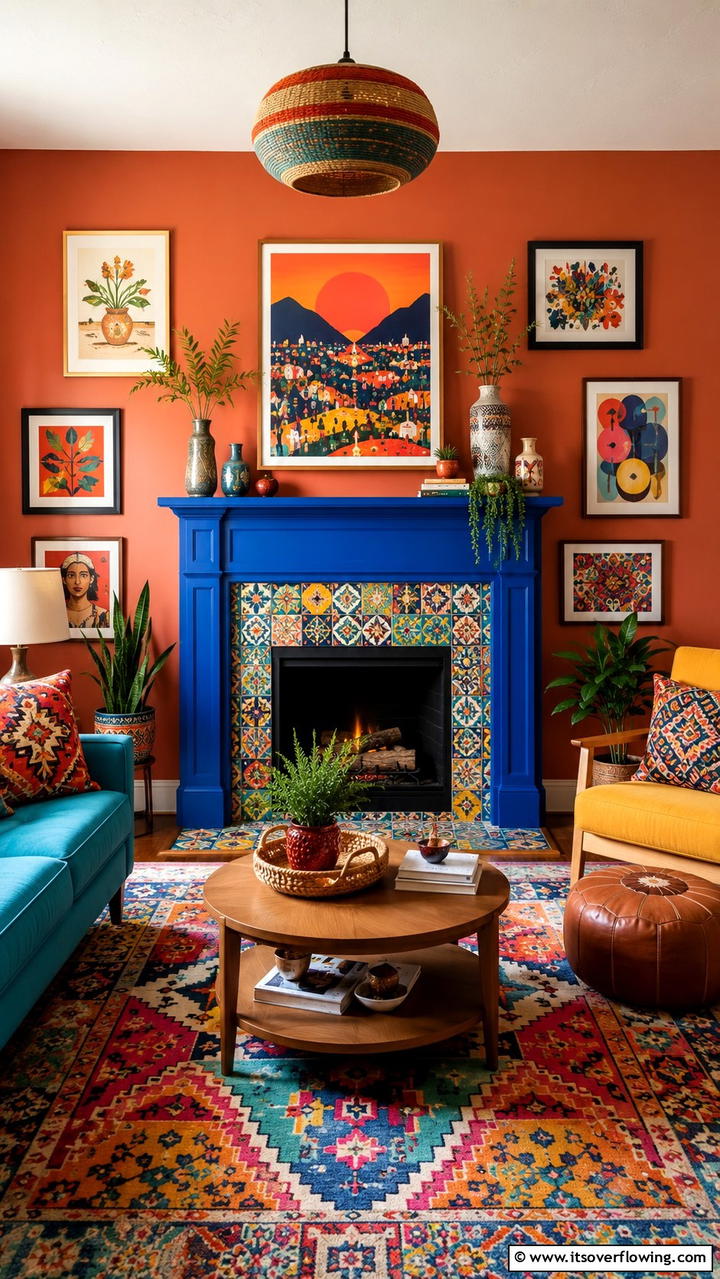 Vibrant Colorful Hearth Accent - 30 Fireplace Hearth Ideas to Elevate Your Living Room