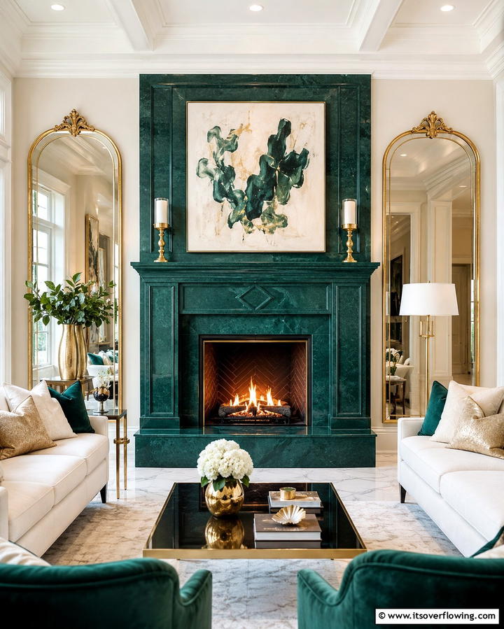 Vibrant Emerald Tile Display - 25 Green Fireplace Ideas for a Cozy and Eco-Friendly Home