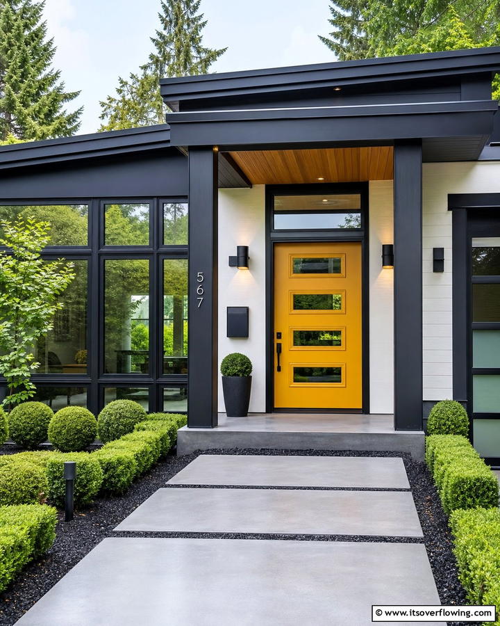Vibrant Energy with Black Trim - 20 Mustard Yellow Front Door Ideas for a Bold Entrance