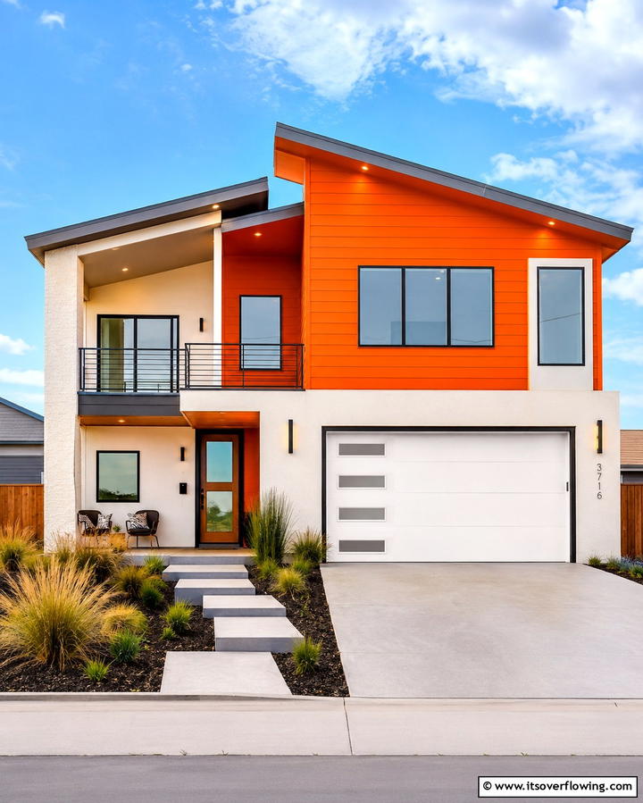 Vibrant Energy with Orange and White - 20 Two-tone Siding Designs for Modern Home Exteriors