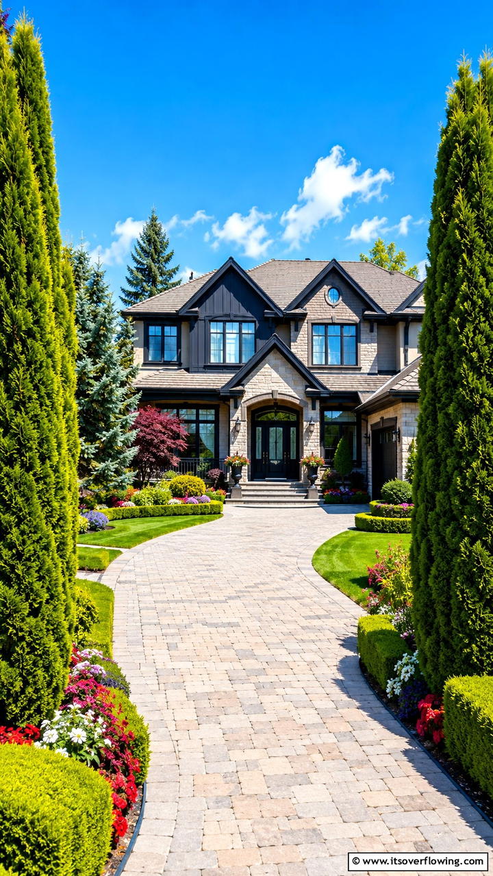 Vibrant Evergreen Framing - 30 Front Yard Evergreen Landscaping Ideas for Year-Round Beauty