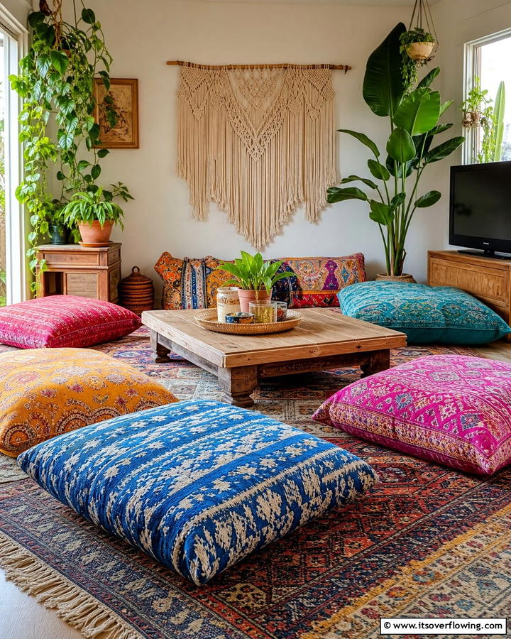 Vibrant Floor Cushions - 20 Gypsy Bohemian Living Room Ideas for Free Spirits