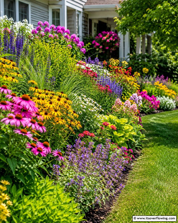 Vibrant Flower Borders - 30 Small Front Yard Landscaping Ideas to Maximize Space