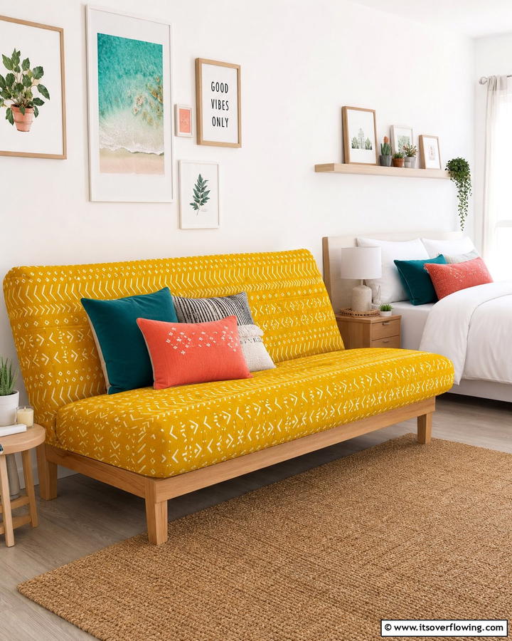 Vibrant Futon Covers for a Pop of Color - 20 Futon Bedroom Ideas for a Versatile and Stylish Space