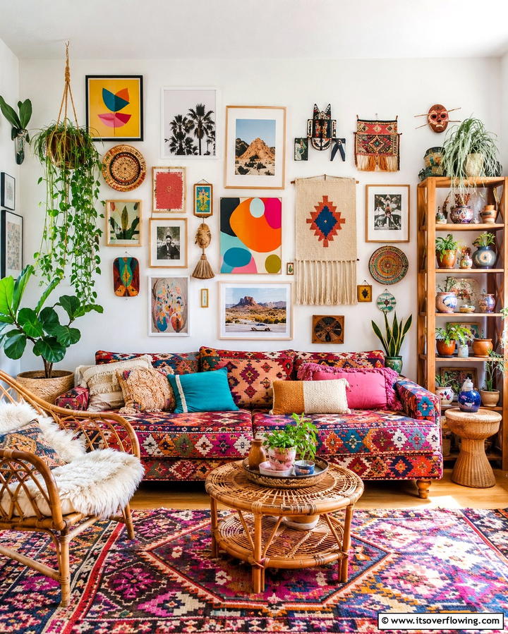 Vibrant Gallery Walls - 25 Colorful Boho Living Room Ideas for a Vibrant Space