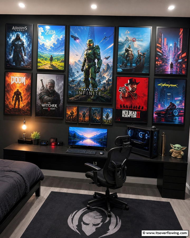 Vibrant Gaming Posters - 21 Gaming Bedroom Ideas for an Immersive Entertainment Setup