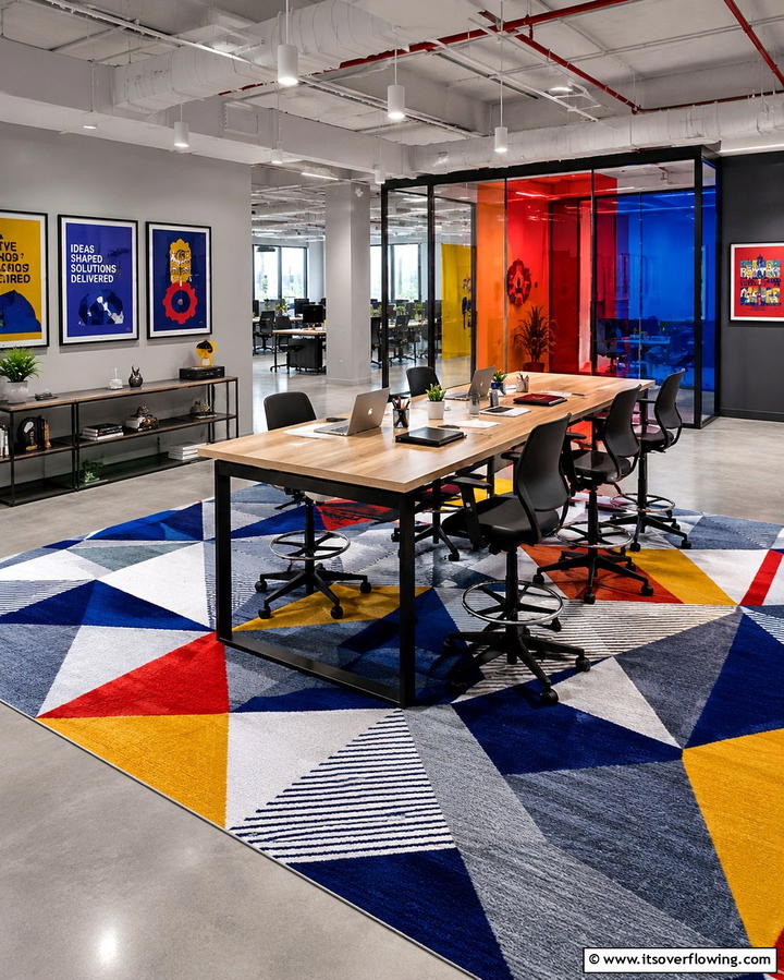 Vibrant Geometric Patterns - 25 Office Rug Ideas to Transform Your Workspace