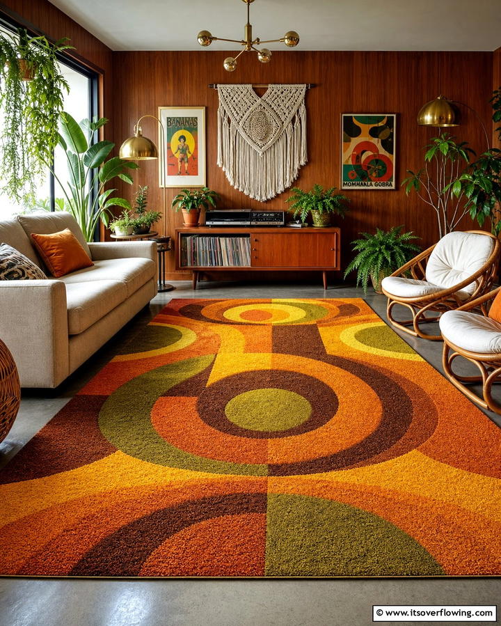Vibrant Geometric Rugs - 25 Retro 70s Living Room Ideas for a Funky Vibe