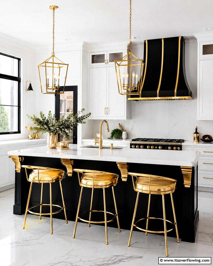 Vibrant Gold Highlights - 30 Luxe Black, White, and Gold Kitchen Ideas for Elegant Spaces