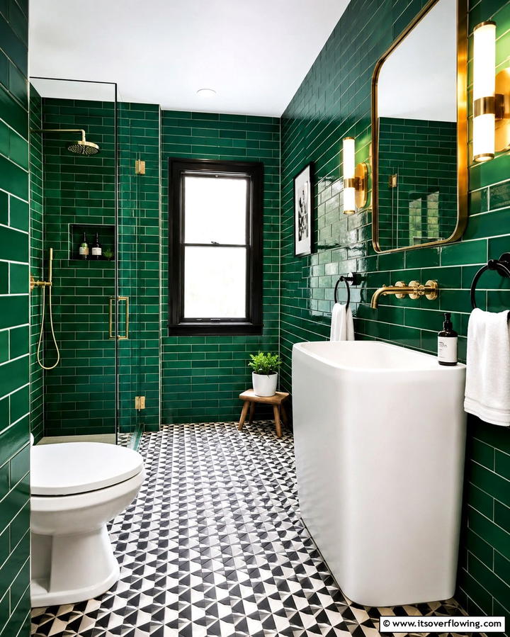 Vibrant Green Tiles - 20 Small Green Bathroom Ideas for a Fresh and Tranquil Space