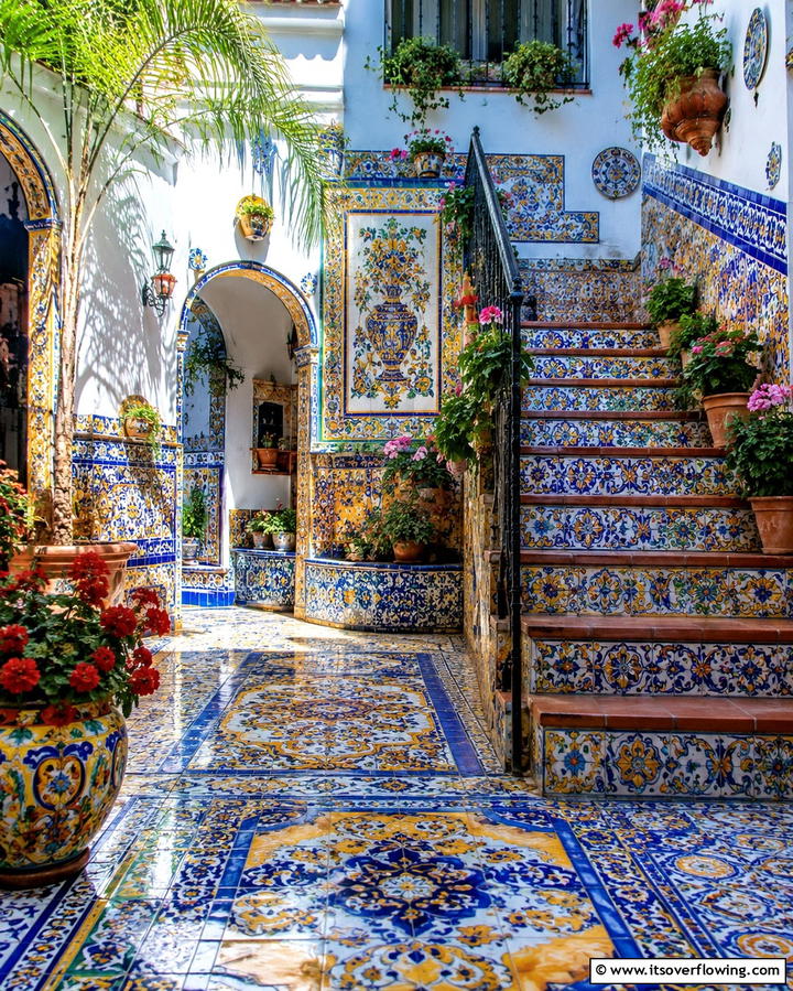 Vibrant Hand Painted Tiles - 20 Spanish Courtyard Ideas for a Serene Outdoor Space