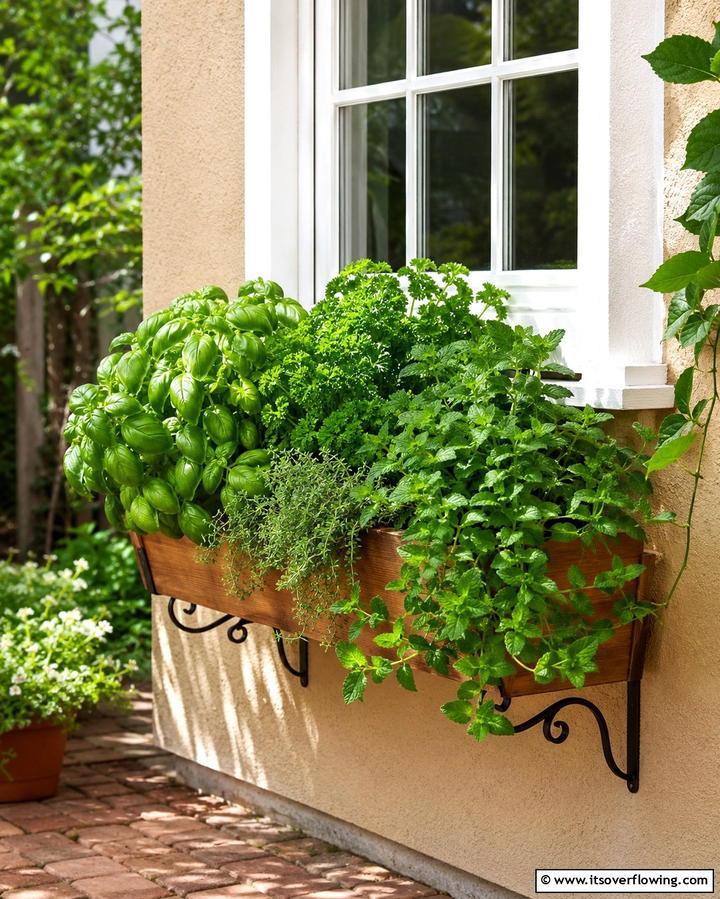 Vibrant Herb Garden Boxes - 25 Window Box Ideas to Brighten Your Home’s Exterior