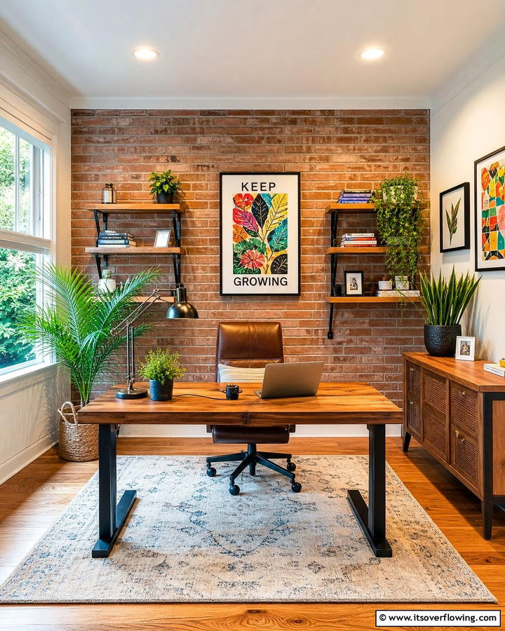 Vibrant Home Office - 25 Brick Accent Wall Ideas for a Stylish Home Feature