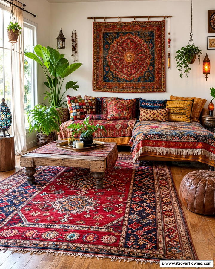 Vibrant Layers of Textiles - 20 Gypsy Bohemian Living Room Ideas for Free Spirits