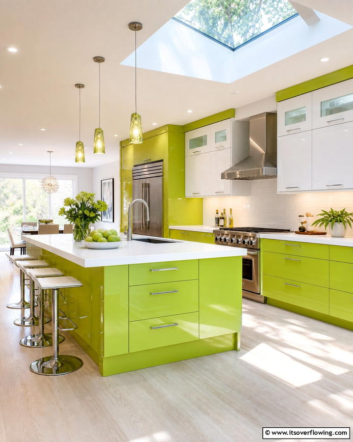 Vibrant Lime Green Modern Cabinets - 21 Green Kitchen Cabinet Ideas for a Vibrant Culinary Space