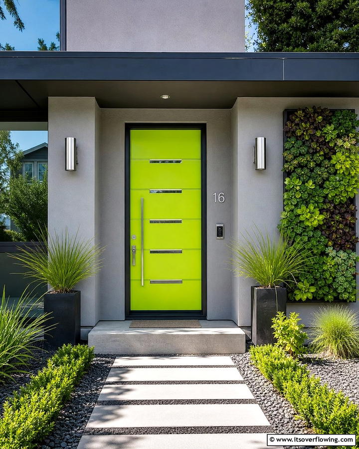 Vibrant Lime Green for Modern Energy - 20 Green Front Door Ideas to Welcome Guests in Style