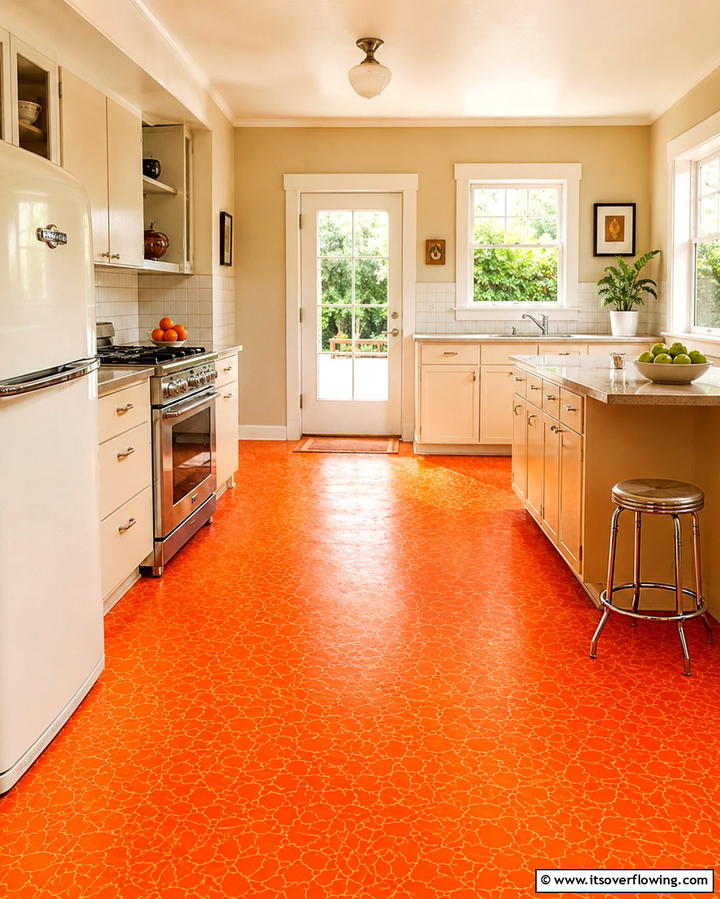 Vibrant Linoleum Flooring - 30 Retro 70s Kitchen Ideas for a Funky Vintage Makeover