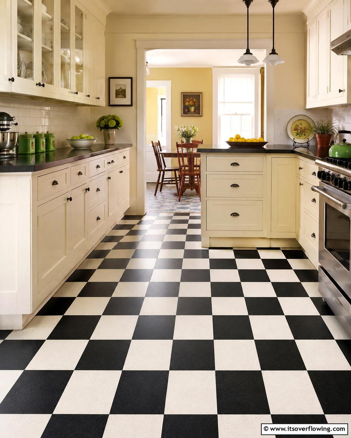 Vibrant Linoleum Flooring - 30 Vintage 1930s-1940s Kitchen Design Ideas & Inspiration