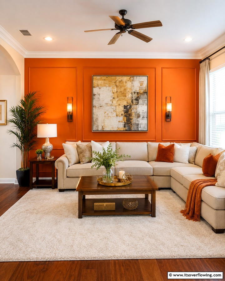 Vibrant Living Room Accent - 20 Orange Accent Wall Ideas to Brighten Your Space