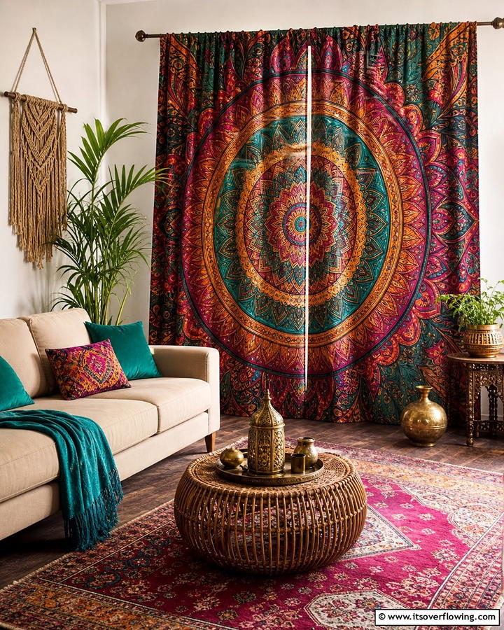 Vibrant Mandala Prints - 20 Boho Curtain Ideas to Enhance Your Home’s Style