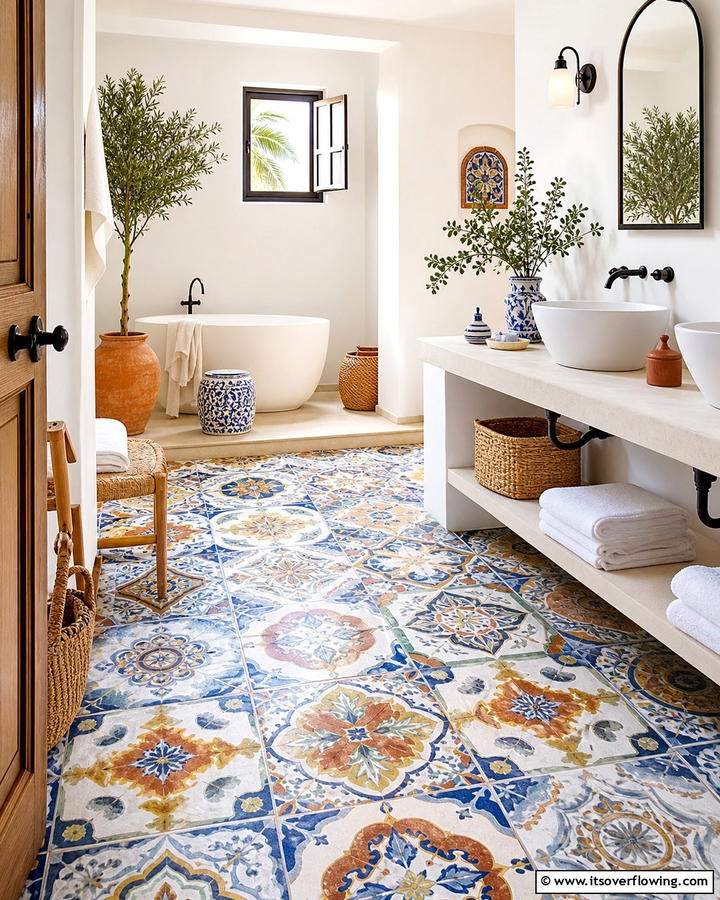 Vibrant Mediterranean Patterns - 20 Mediterranean Bathroom Ideas for a Relaxing Retreat