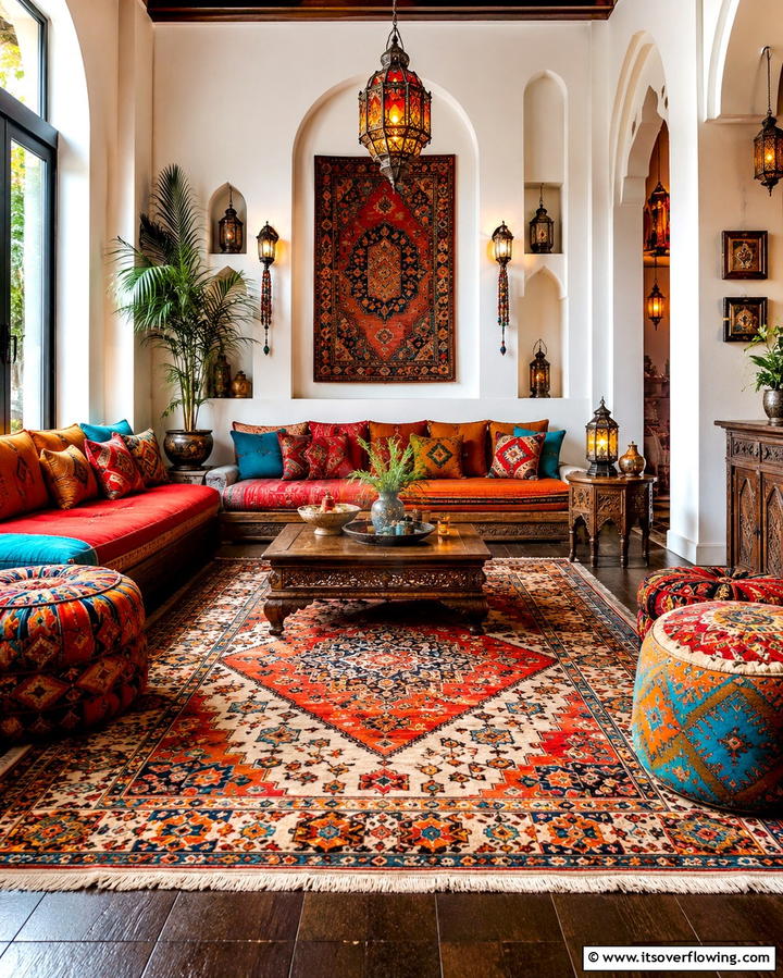 Vibrant Moroccan Patterns - 25 Dark Brown Floor Living Room Ideas for Warmth