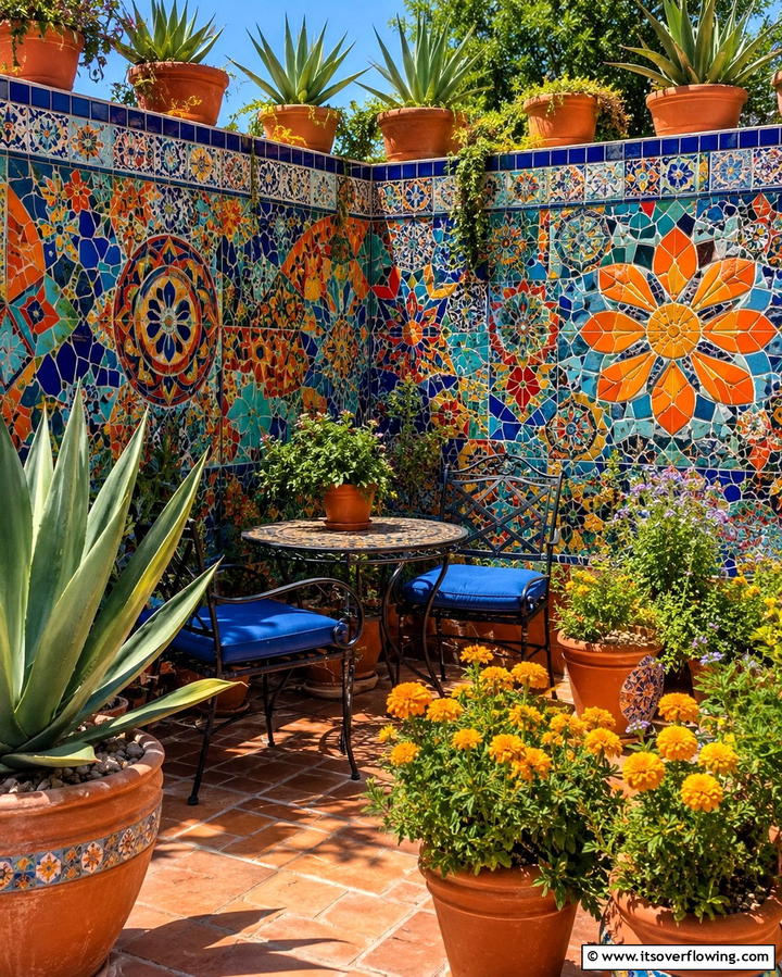 Vibrant Mosaic Tile Corner Fence - 30 Innovative Corner Fence Solutions for Yard Boundaries