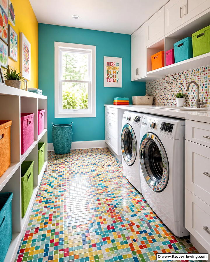 Vibrant Mosaic Tiles for a Splash of Color - 25 Laundry Room Floor Ideas for a Functional Space
