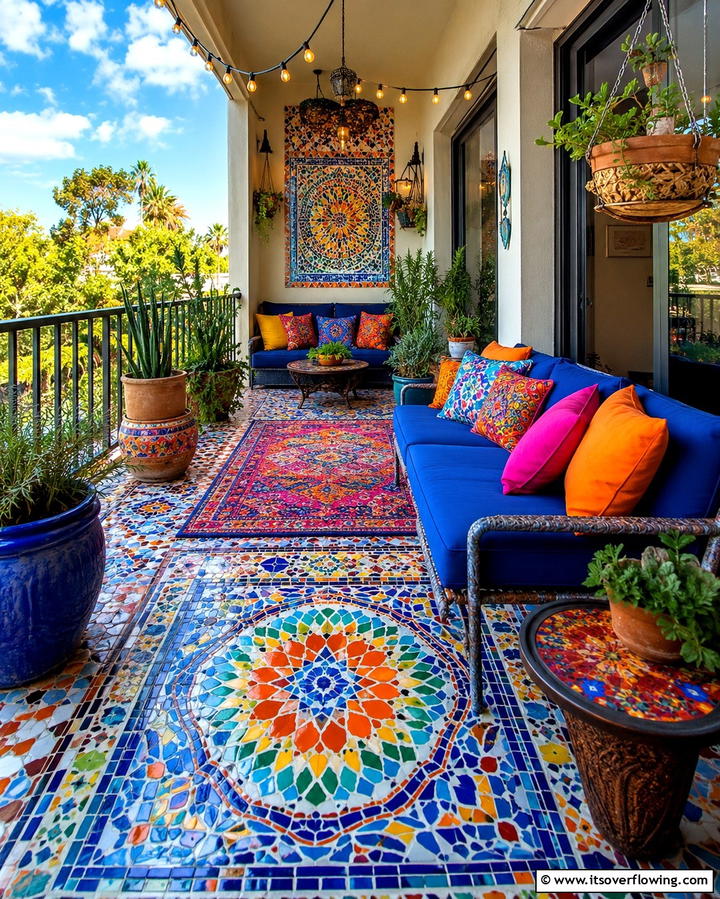 Vibrant Mosaic Tiles - 25 Balcony Tiles Ideas for Stylish Outdoor Spaces