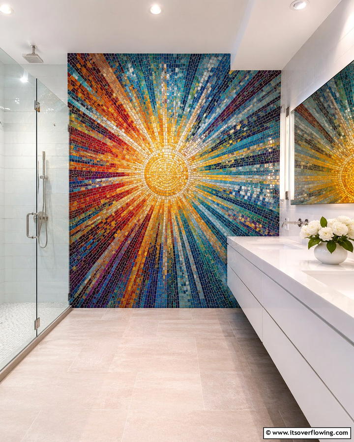 Vibrant Mosaic Tiling - 30 Bathroom Mural Ideas for Bold and Artistic Wall Designs