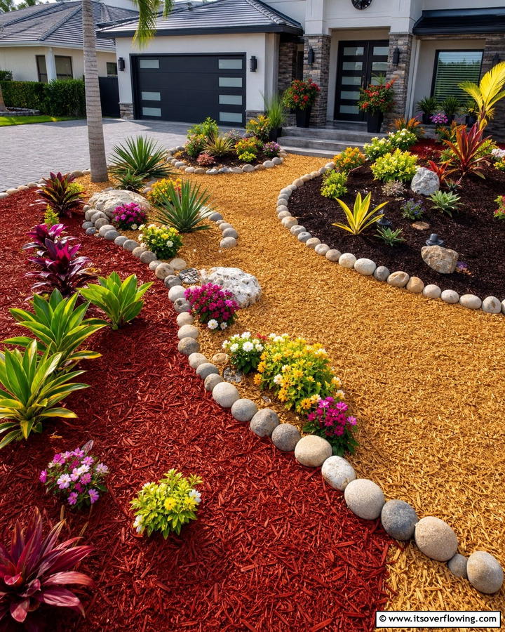 Vibrant Mulch Color Zones - 21 Front Yard Landscaping Ideas With Rocks and Mulch