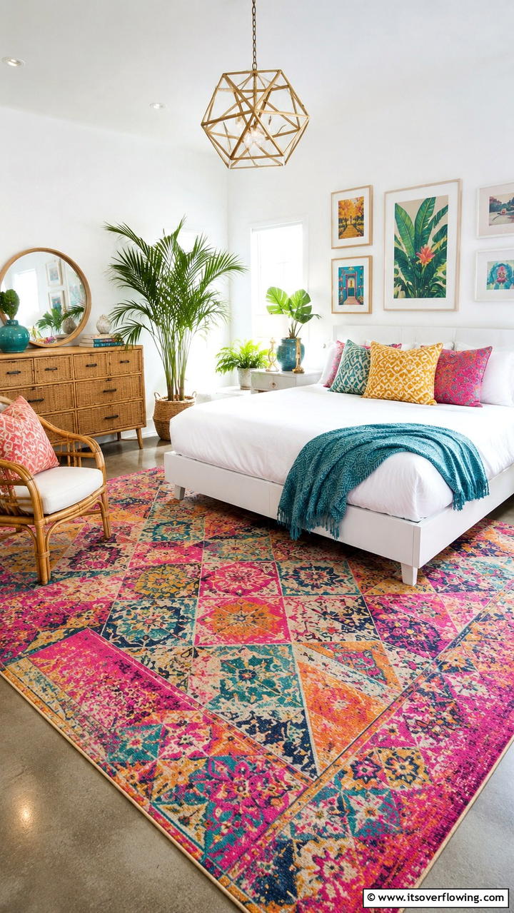 Vibrant Multicolor Mosaic - 30 Bedroom Rug Ideas to Anchor and Elevate Your Decor