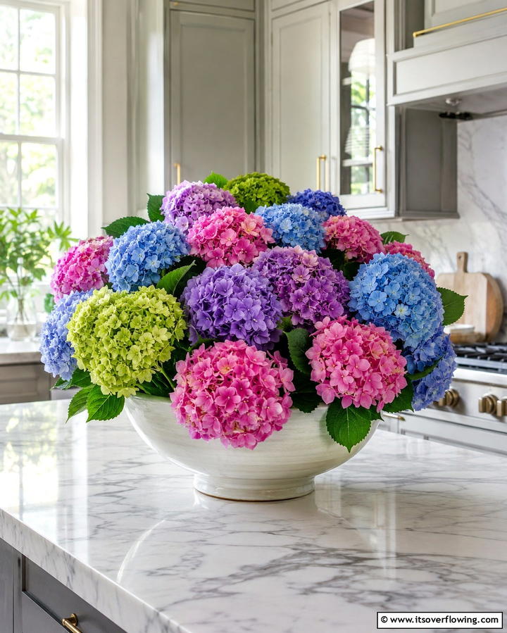 Vibrant Multicolored Hydrangea Display - 25 Hydrangea Centerpiece Ideas for Elegance