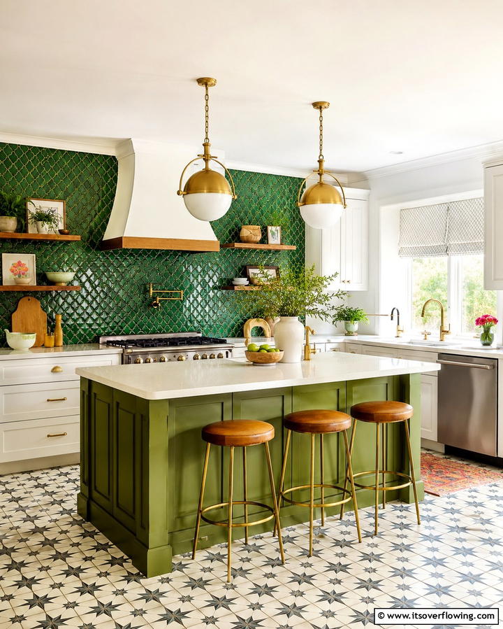 Vibrant Olive Green Highlights - 30 Olive Green Kitchen Designs for a Warm Cooking Space