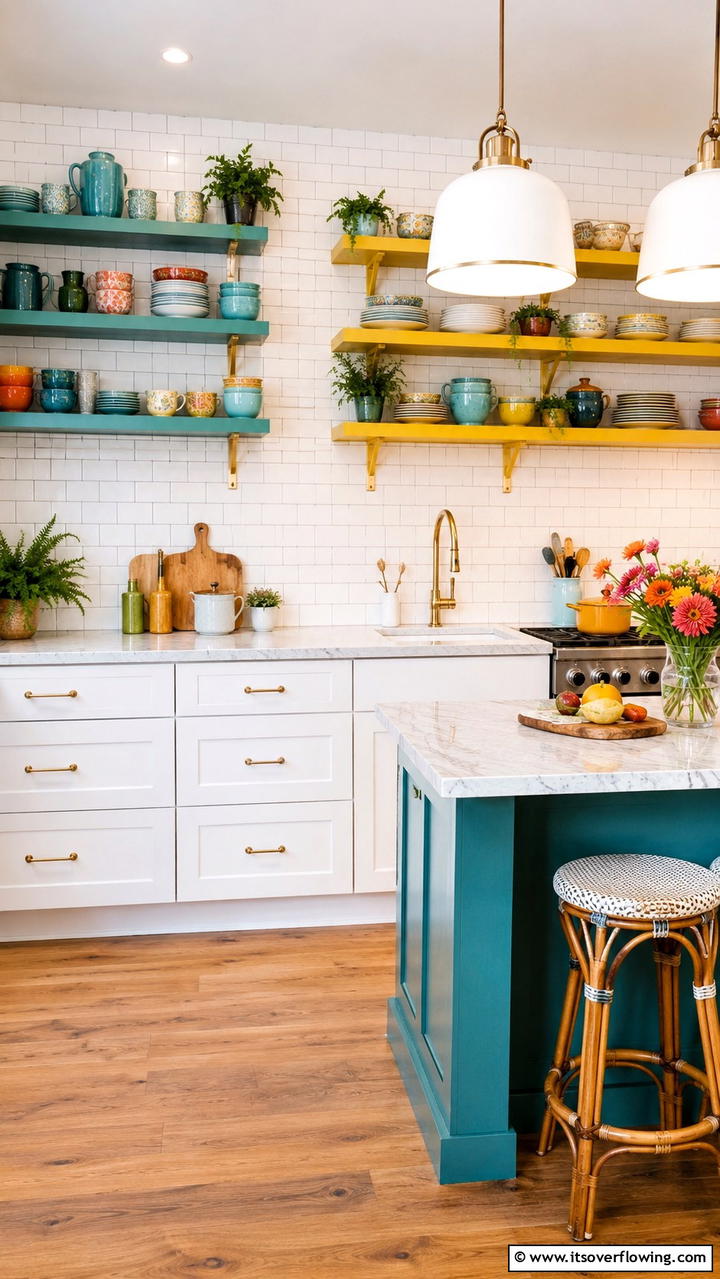 Vibrant Open Shelving - 30 Eclectic Kitchen Ideas for Bold Design Lovers