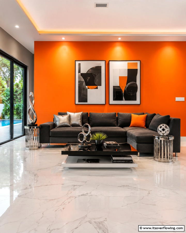 Vibrant Orange Accent Wall - 25 Orange Room Ideas to Brighten Up Your Space