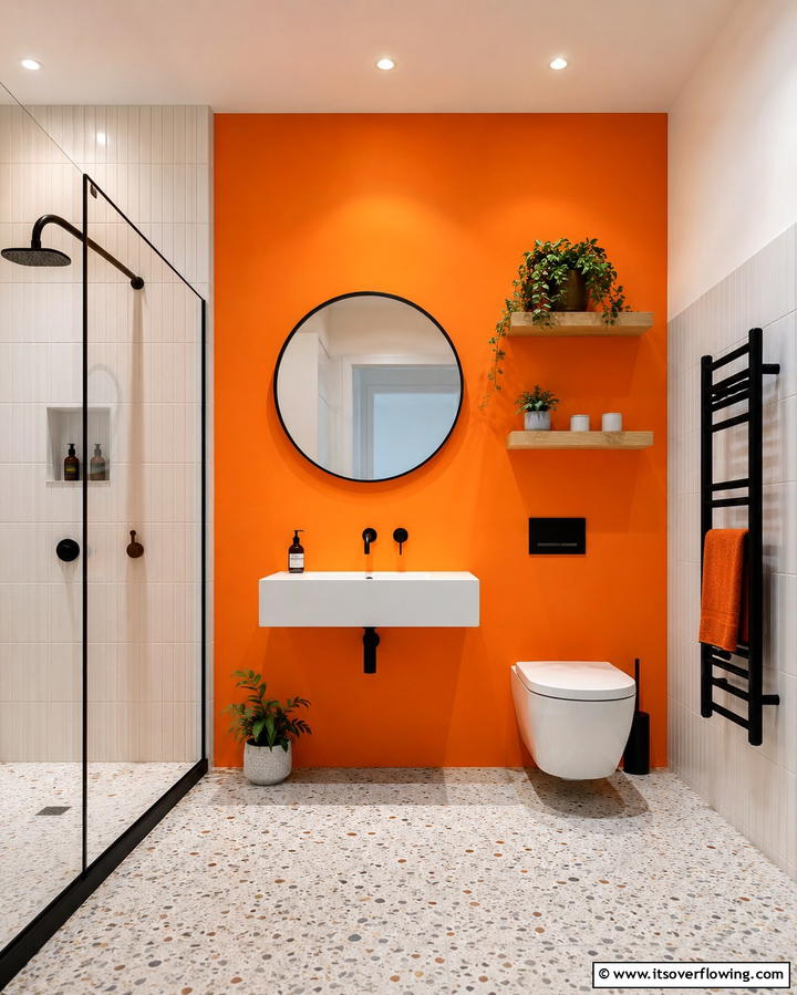 Vibrant Orange Accent Wall - 25 Orange Bathroom Ideas for a Vibrant Space