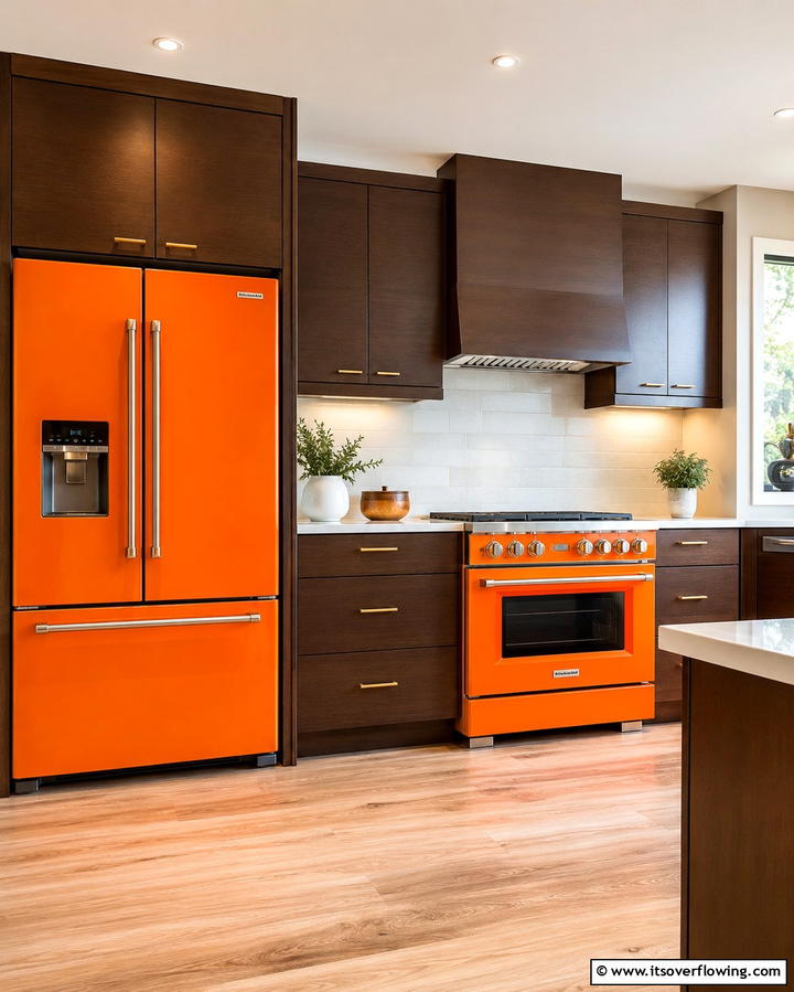 Vibrant Orange Appliances for a Bold Statement - 25 Stylish Kitchen With Colored Appliances Ideas