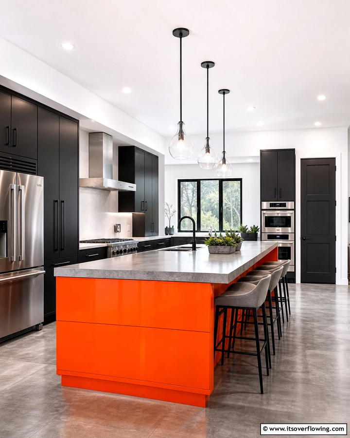 Vibrant Orange Island - 25 Kitchen Island Color Ideas to Refresh Your Space
