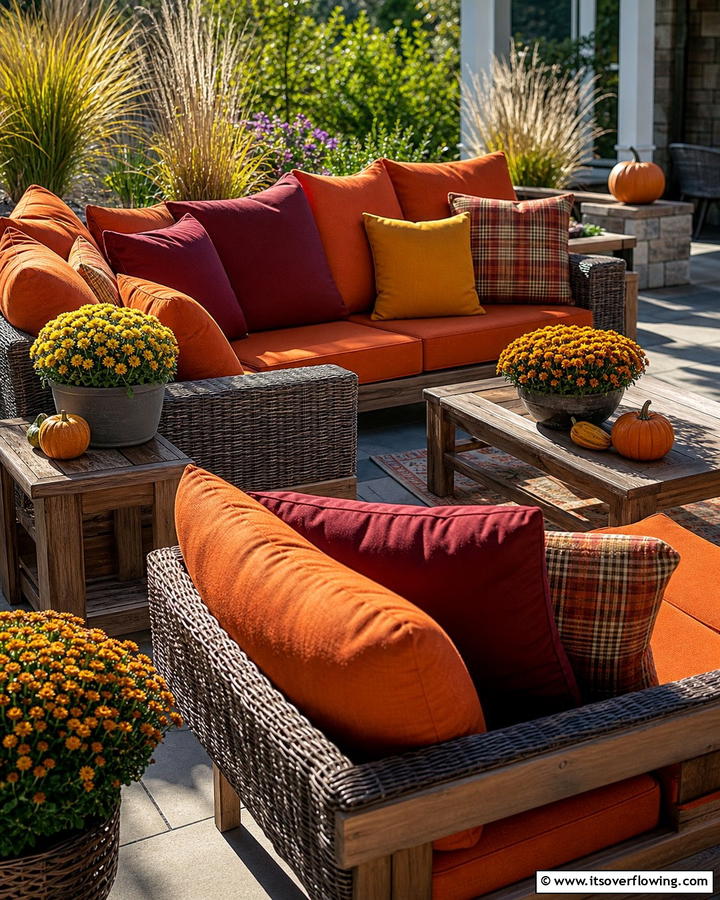 Vibrant Outdoor Cushions - 21 Fall Outdoor Decorating Ideas for a Cozy Vibe