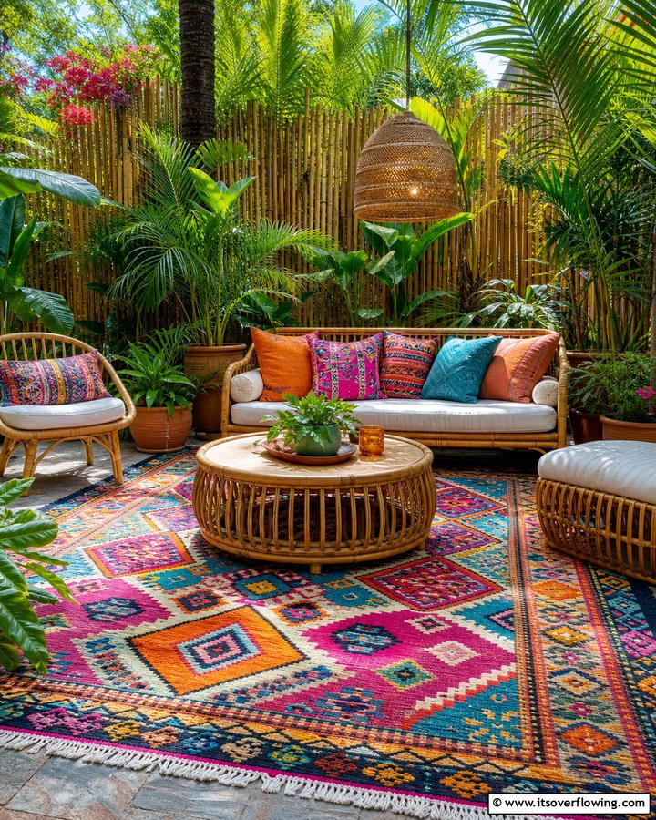 Vibrant Outdoor Rugs - 25 Enchanting Boho Garden Ideas for Outdoor Bliss