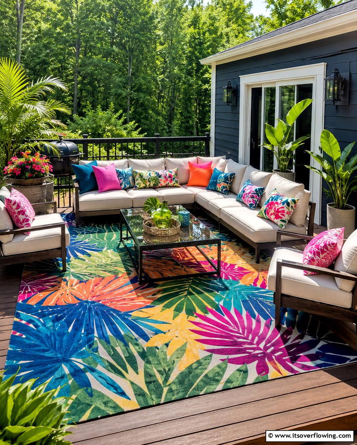 Vibrant Outdoor Rugs - 25 Deck Decorating Ideas for a Stunning Outdoor Space