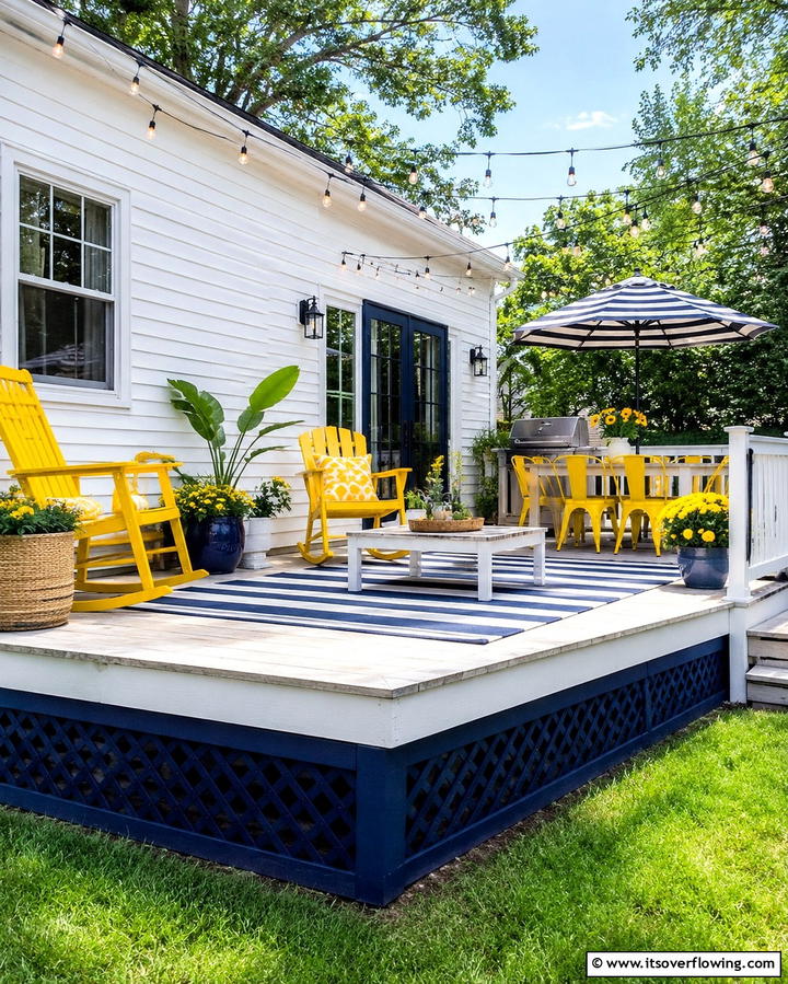 Vibrant Painted Accents - 30 Stylish Deck Skirting Ideas to Elevate Outdoor Entertaining