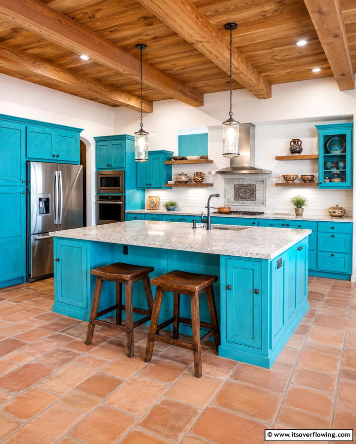 Vibrant Painted Cabinets - 25 Southwestern Kitchen Ideas for a Warm Appeal