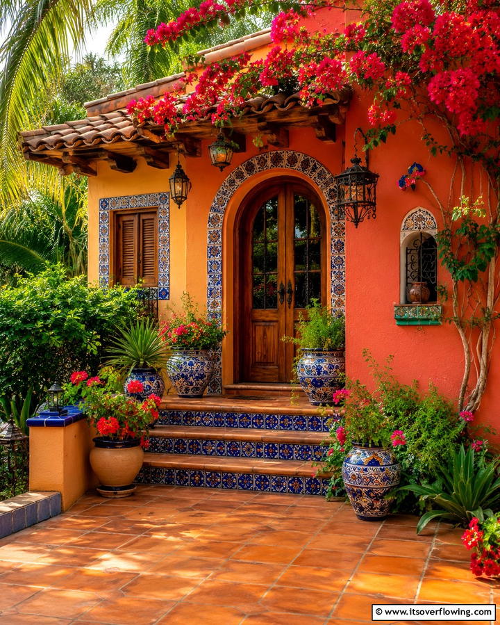 Vibrant Painted Walls - 30 Spanish Style Front Porch Ideas for Mediterranean Charm