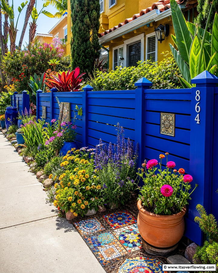 Vibrant Painted Wood Fence - 21 Front Yard Fence Ideas to Enhance Privacy and Style